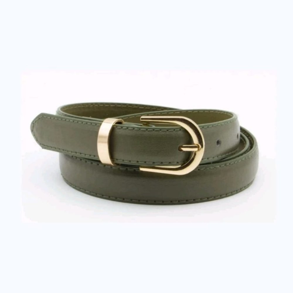 DARK solid Green color Leather Belt.